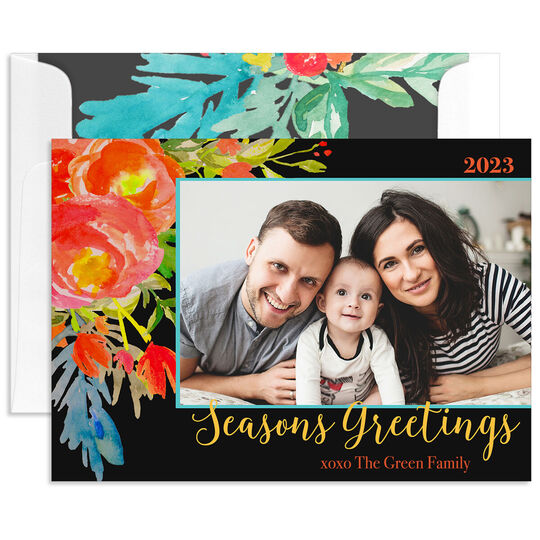 Black Colorful Seasons Greetings Holiday Photo Cards